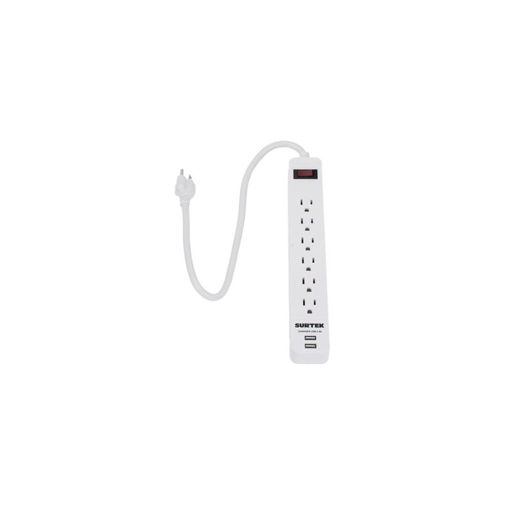 Multicontacto con 6 contactos aterrizados y 2 puertos usb.