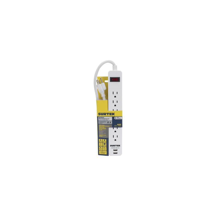 Multicontacto con 6 contactos aterrizados y 2 puertos usb.