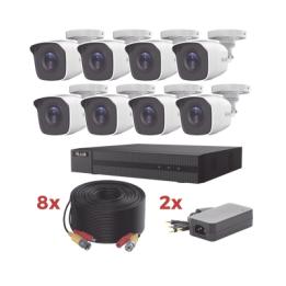Kit TurboHD / DVR 8 Canales 1080p Lite / 8 Cámaras bala 1080p metalicas / 8 cables de 20 metros / 2 fuentes de 4