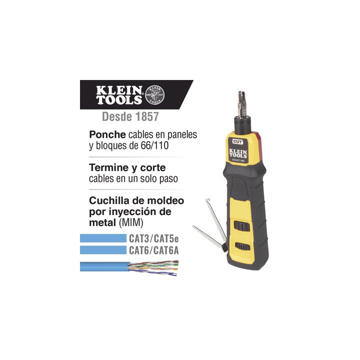Herramienta Ponchadora de Impacto con Cuchilla para Paneles y Bloques de 66/110. Termina y Corta Cables CAT3, CAT5e y