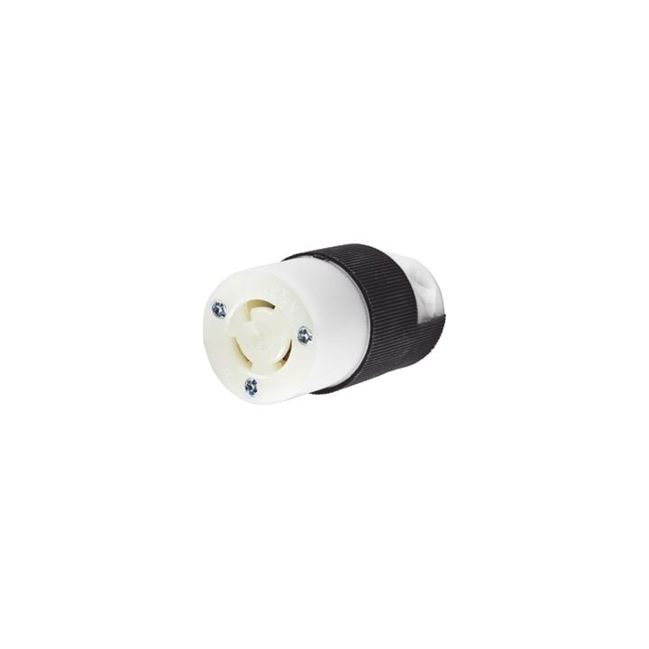 Conector Industrial con Bloqueo de Media Vuelta / 15 A 125 V CA / 2 Polos 3 Hilos / Color Blanco y Negro / Nema L5-15R.