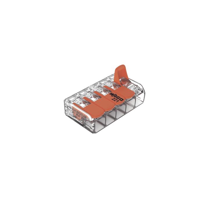 Conector Eléctrico / Borna de Conexión con Palancas / 5 Puntos / 6 mm² Máximo / 30A 450V / Transparente / CAGE