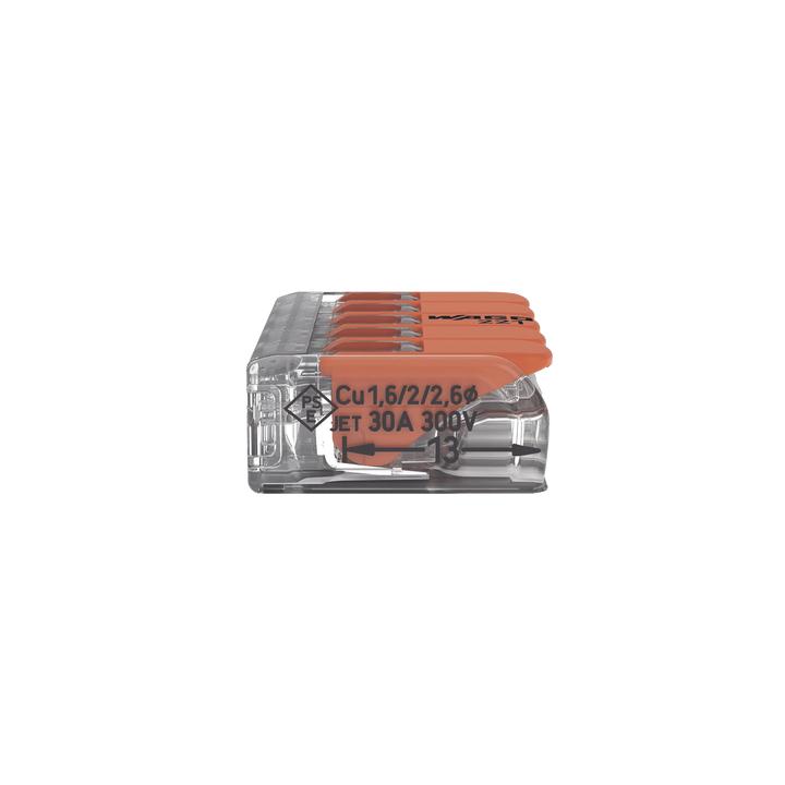 Conector Eléctrico / Borna de Conexión con Palancas / 5 Puntos / 6 mm² Máximo / 30A 450V / Transparente / CAGE