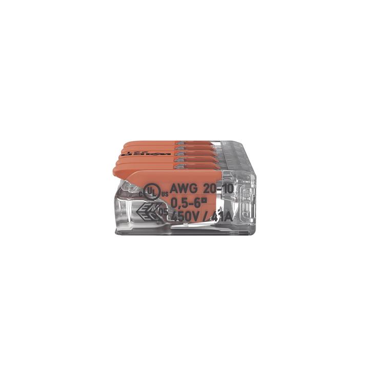 Conector Eléctrico / Borna de Conexión con Palancas / 5 Puntos / 6 mm² Máximo / 30A 450V / Transparente / CAGE