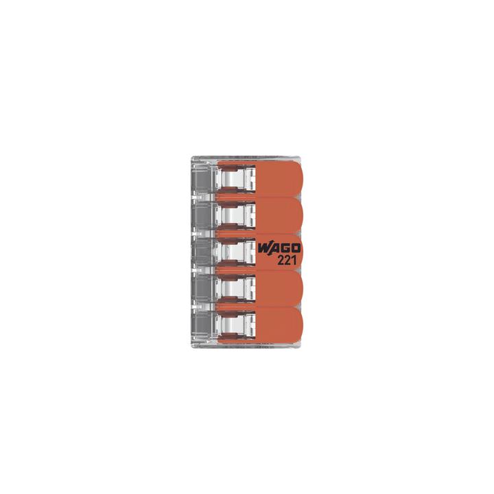 Conector Eléctrico / Borna de Conexión con Palancas / 5 Puntos / 6 mm² Máximo / 30A 450V / Transparente / CAGE