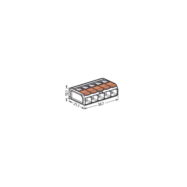 Conector Eléctrico / Borna de Conexión con Palancas / 5 Puntos / 6 mm² Máximo / 30A 450V / Transparente / CAGE