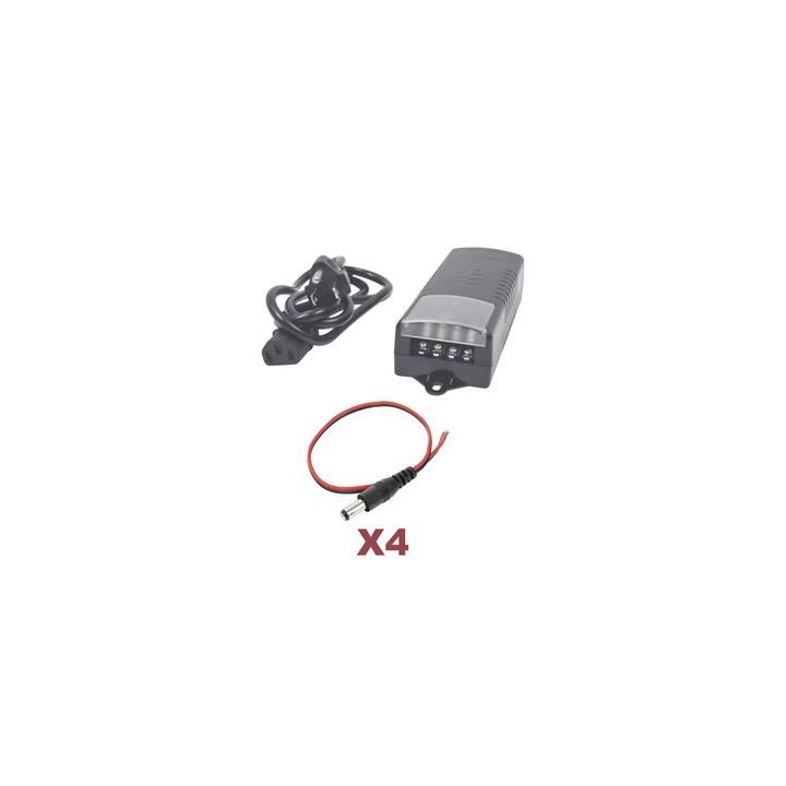 Kit con fuente EPCOM con salida de 12 Vcc a 5 Amper con 4 salidas / Incluye conectores