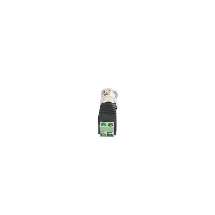 Adaptador de conector BNC macho a 2 terminales-tornillo para cables AWG-26-14, en aplicaciones Video Vigilancia,