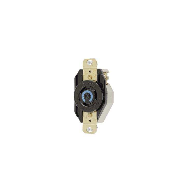 Receptáculo de Media Vuelta Industrial para Empotrar/ 20A  250V/ 2 Polos 3 Hilos/ NEMA L6-20R / Color Negro.