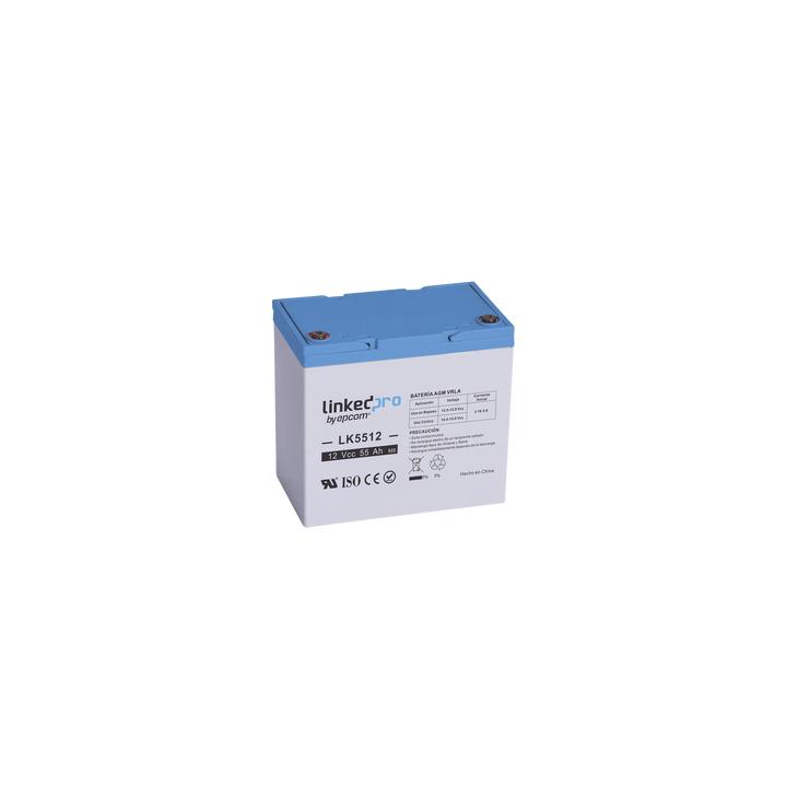 Batería 12 V / 55 Ah / UL / Tecnología AGM / Vida útil promedio de 5 años / Para uso en equipo electrónico,