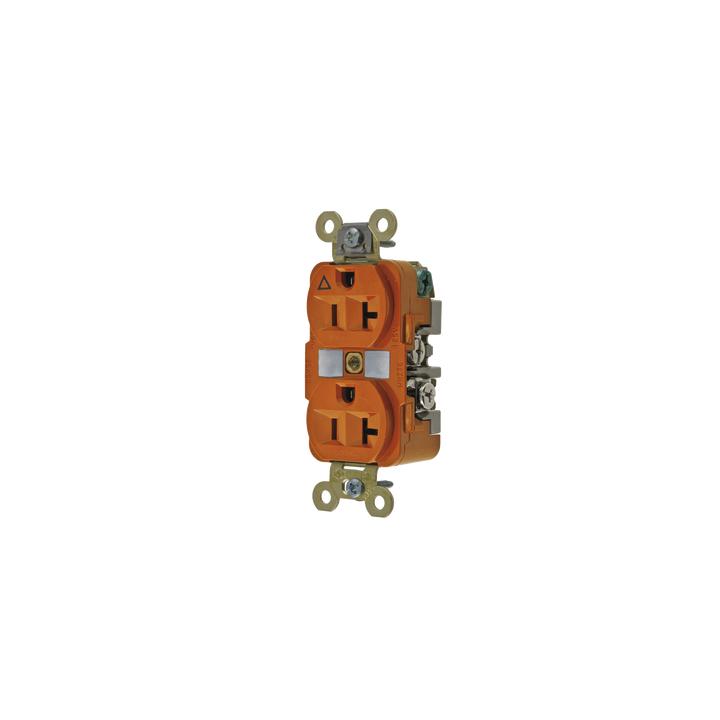 Contacto Dúplex Conexión a Tierra Aislada/ 20 A 125 V/ 2 polos 3 Hilos/ Color Naranja/ Nema 5- 20R/ Grado Industrial.