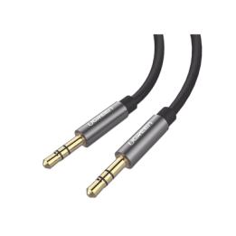 Cable Auxiliar 2 Metros / Conector 3.5mm a 3.5mm / Macho a Macho / Cubierta de TPE / Carcasa de Aluminio / Color Negro