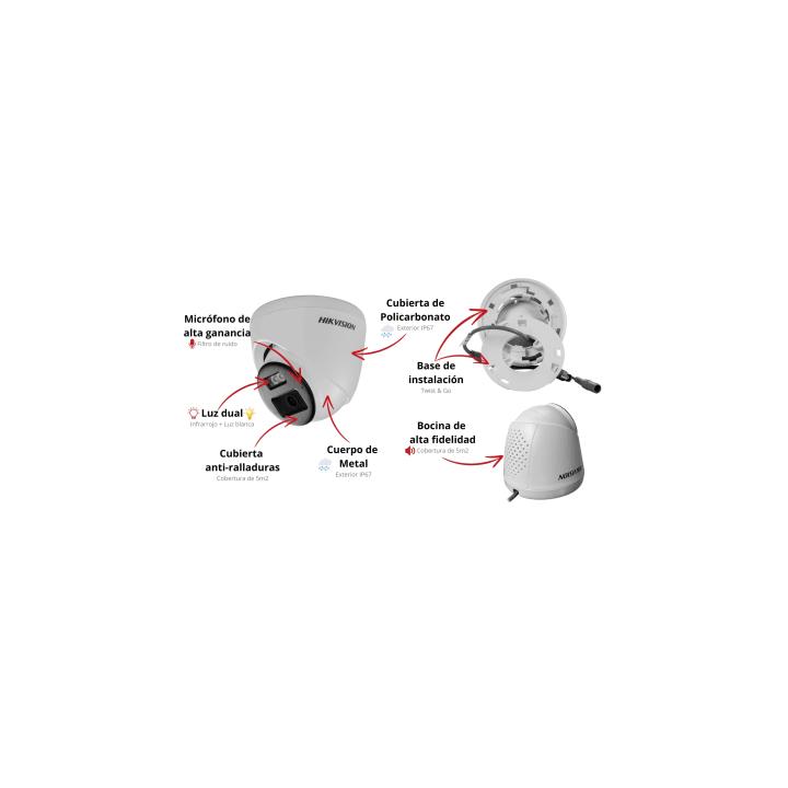 [Audio Bidireccional + Dual Light + ColorVu] Turret TURBOHD 4K (8 Megapixel) / Lente 2.8 mm / 40 mts IR EXIR + 40 mts