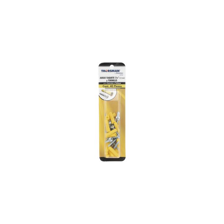 Paquete de 20 taquetes amarillo  1" y 20 tornillos 8mm x 1"