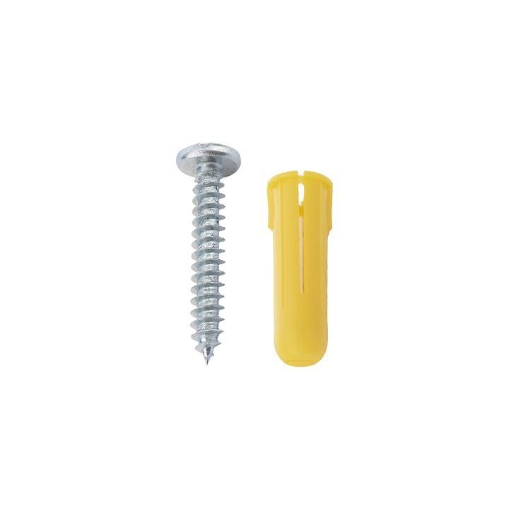 Paquete de 20 taquetes amarillo  1" y 20 tornillos 8mm x 1"