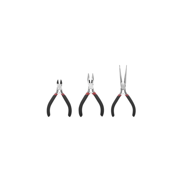 Juego de 3 Mini Pinzas de Corte de 5". Incluye: Pinza de Punta Redonda, Diagonal y Punta de Aguja.