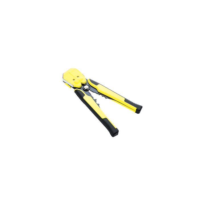 Pinza multifuncional Pelacables, con terminal de pestaña, prensado automático de color amarillo.