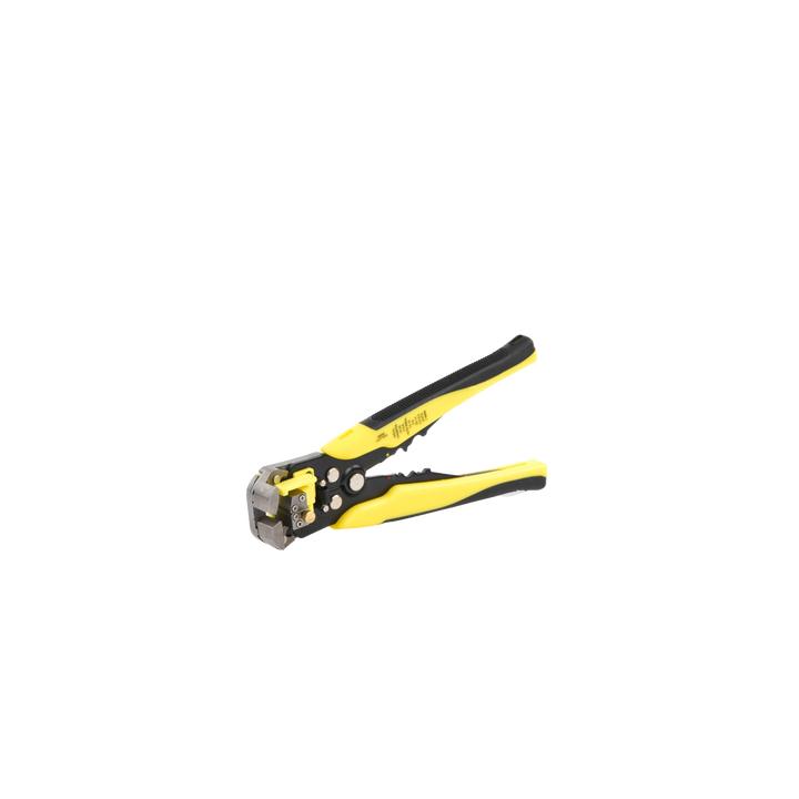 Pinza multifuncional Pelacables, con terminal de pestaña, prensado automático de color amarillo.