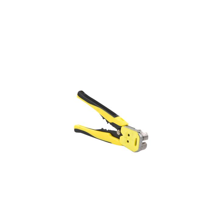 Pinza multifuncional Pelacables, con terminal de pestaña, prensado automático de color amarillo.