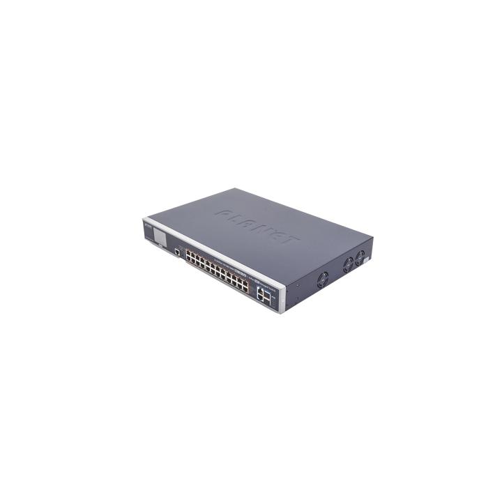 Switch Administrable L3, 24 puertos Gigabit PoE 802.3bt, 2 puertos 10G SFP+, Pantalla Tactil, Fuente Redundante, (600W)