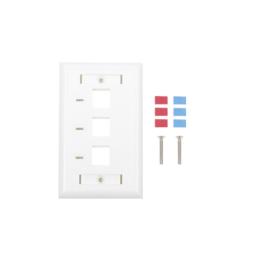 Placa de Pared, de 3 Puertos, Keystone, con Espacio para Etiqueta - Color Blanco