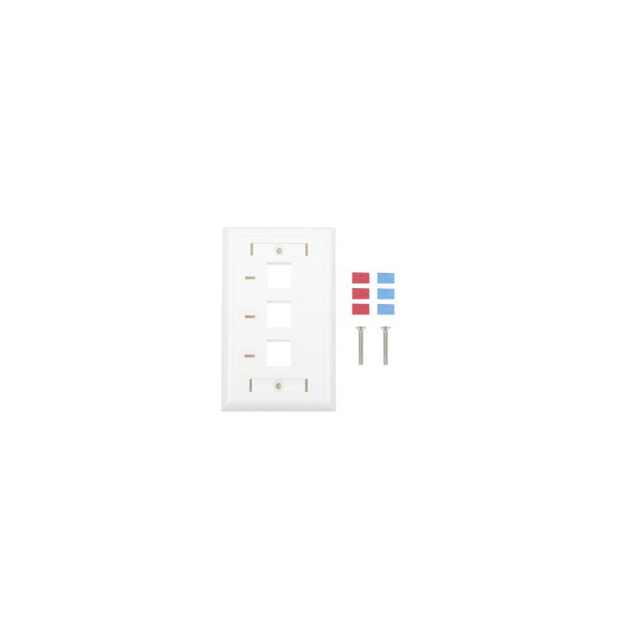 Placa de Pared, de 3 Puertos, Keystone, con Espacio para Etiqueta - Color Blanco