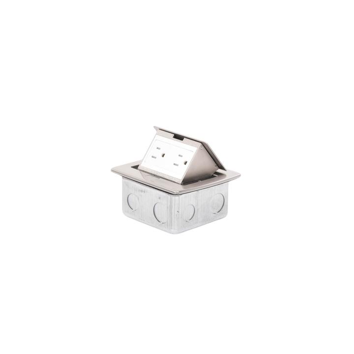 Mini Caja de Piso Rectangular en Acero Inoxidable con 2 Contactos Eléctricos (11000-21201)