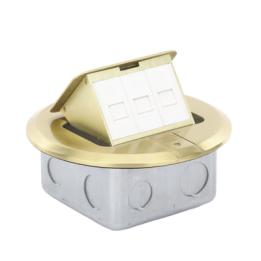 Mini Caja de Piso Redonda para Datos o Conectores Tipo Keystone, Color Bronce (3 Contactos) (11000-12102)