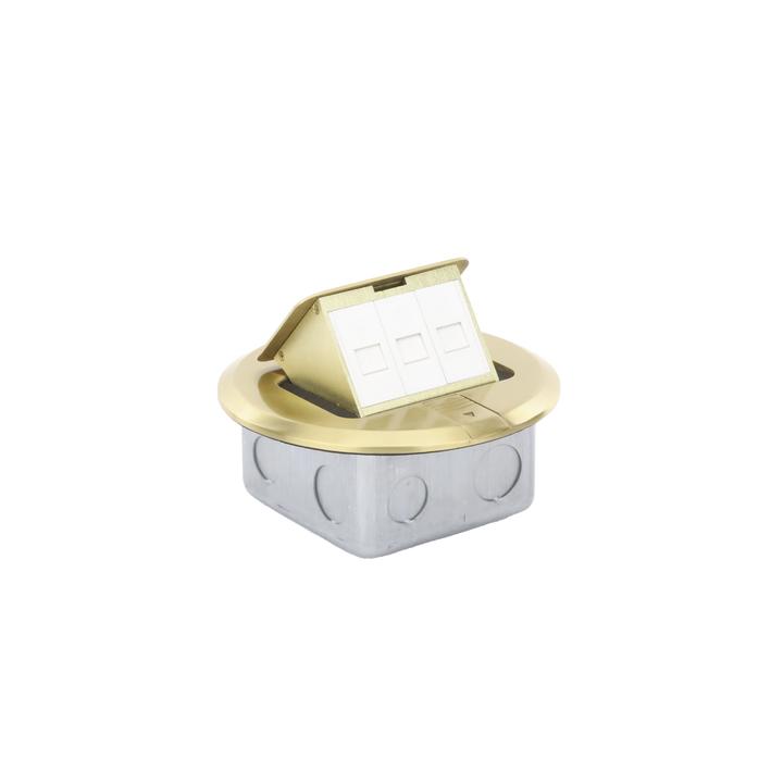 Mini Caja de Piso Redonda para Datos o Conectores Tipo Keystone, Color Bronce (3 Contactos) (11000-12102)