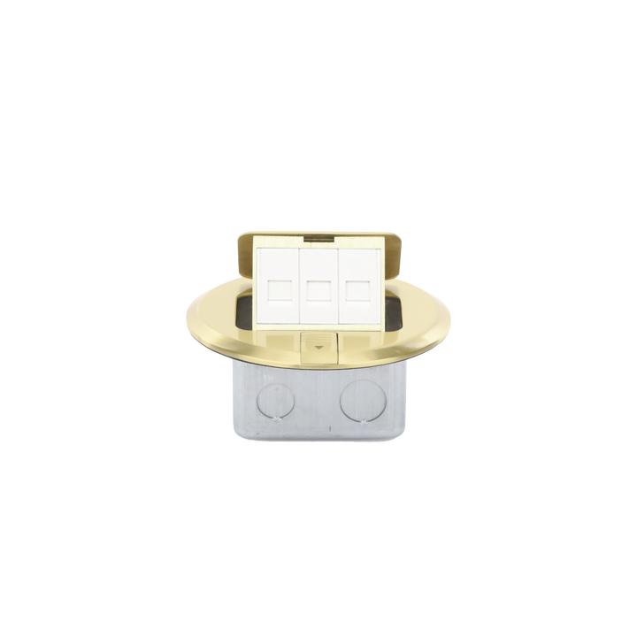 Mini Caja de Piso Redonda para Datos o Conectores Tipo Keystone, Color Bronce (3 Contactos) (11000-12102)