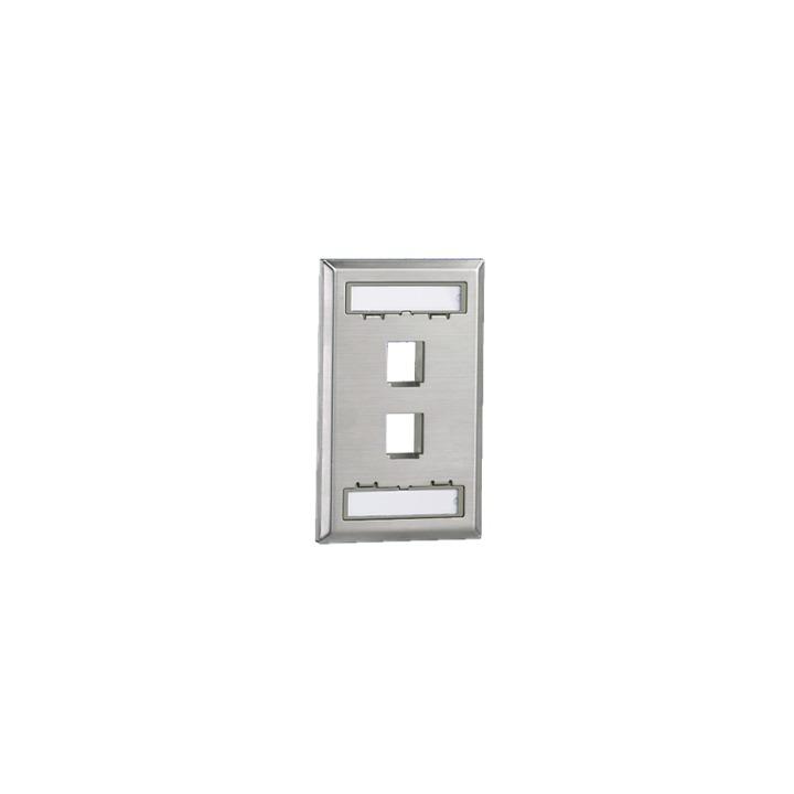 Placa de Pared Vertical, Salida Para 2 Puertos Keystone, Con Espacios Para Etiquetas, de Acero Inoxidable