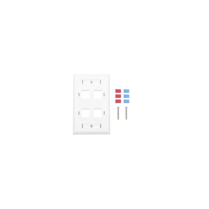 Placa de Pared de 4 Puertos, Keystone, con Espacio para Etiqueta, Color Blanco
