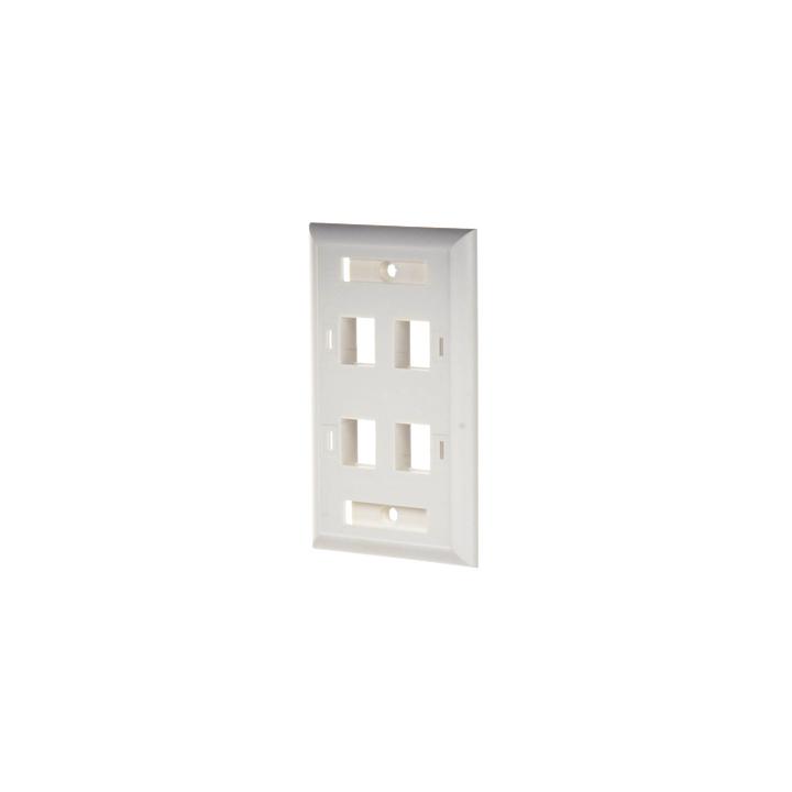 Placa de Pared de 4 Puertos, Keystone, con Espacio para Etiqueta, Color Blanco