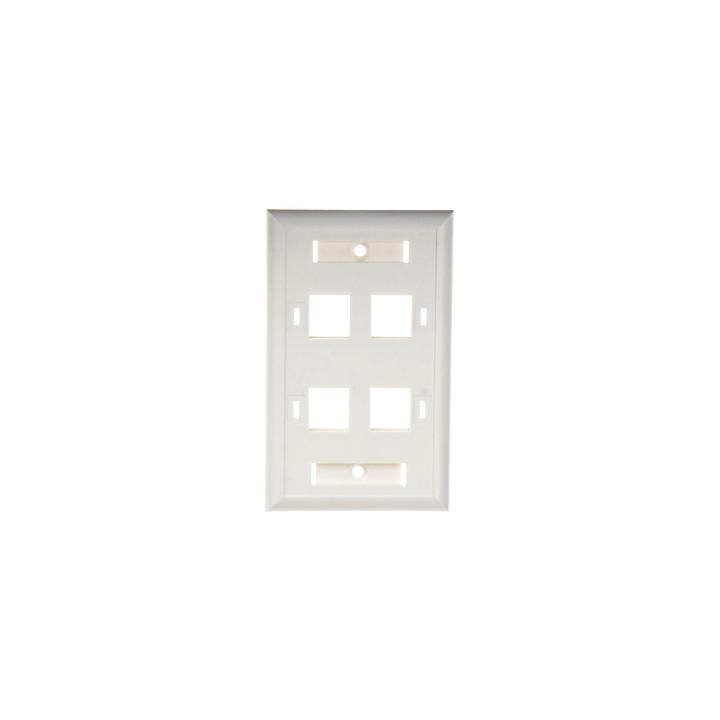 Placa de Pared de 4 Puertos, Keystone, con Espacio para Etiqueta, Color Blanco
