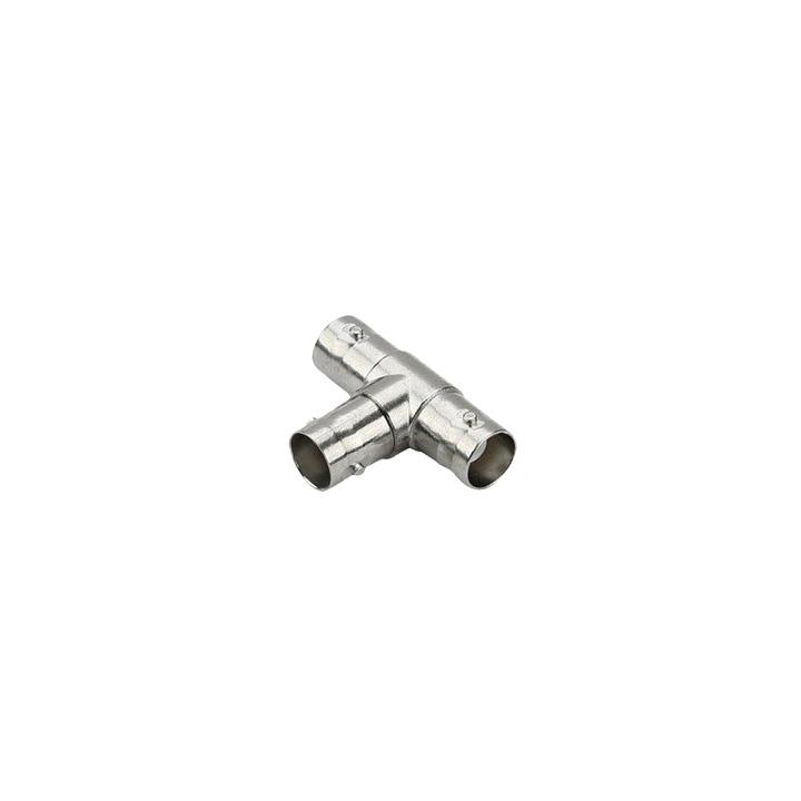 Adaptador en T para 75 Ohm de triple conectores BNC Hembras, Níquel/ Oro/ Teflón.