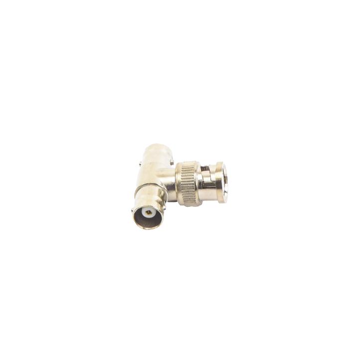 Adaptador en T para 75 Ohm de Conector BNC Macho a Doble BNC Hembra, Níquel/ Oro/ Teflón.