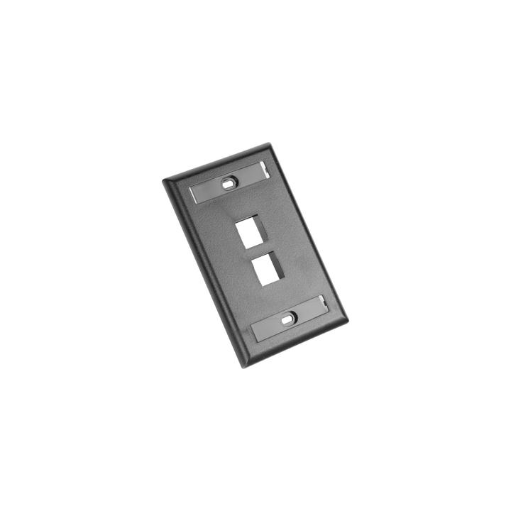 Placa de Pared Vertical, Salida Para 2 Puertos Keystone, Con Espacios Para Etiquetas, Color Negro