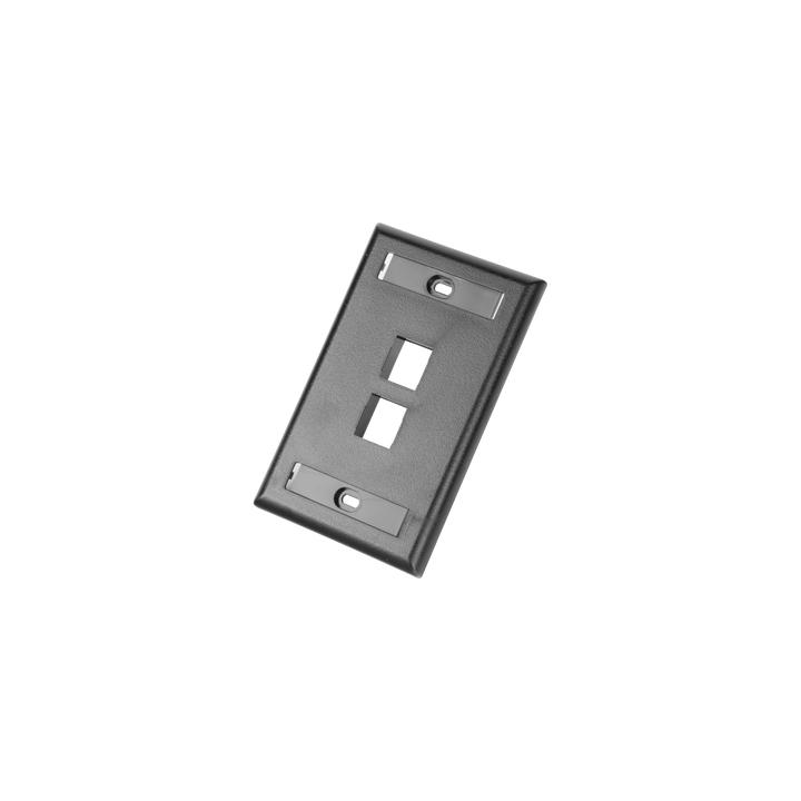 Placa de Pared Vertical, Salida Para 2 Puertos Keystone, Con Espacios Para Etiquetas, Color Negro