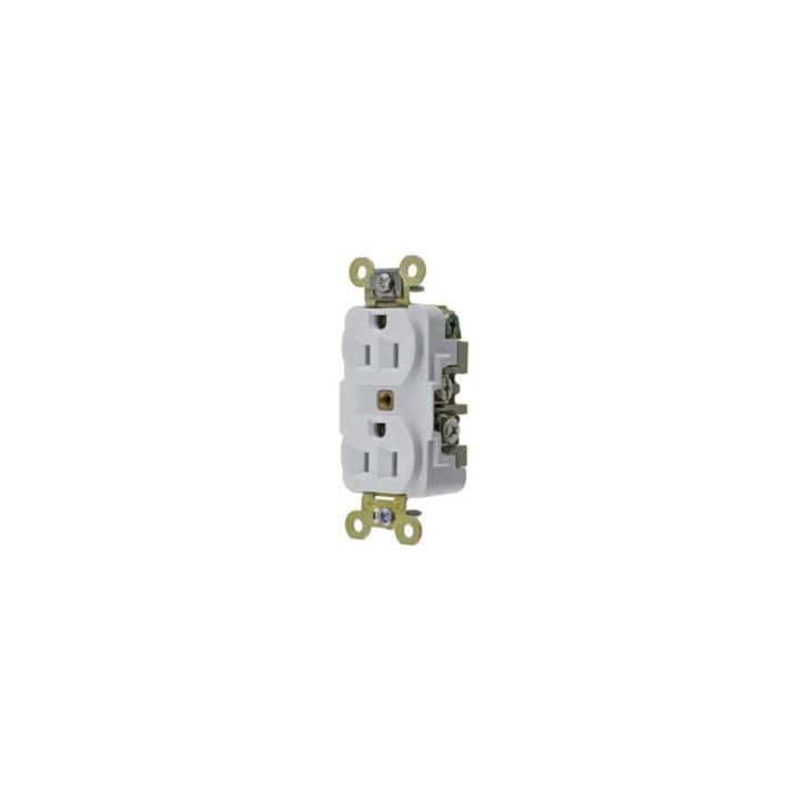 Contacto Dúplex 15 A 125 V 2 Polos, 3 Hilos Color Blanco (Nema 5-15R). Grado Industrial.