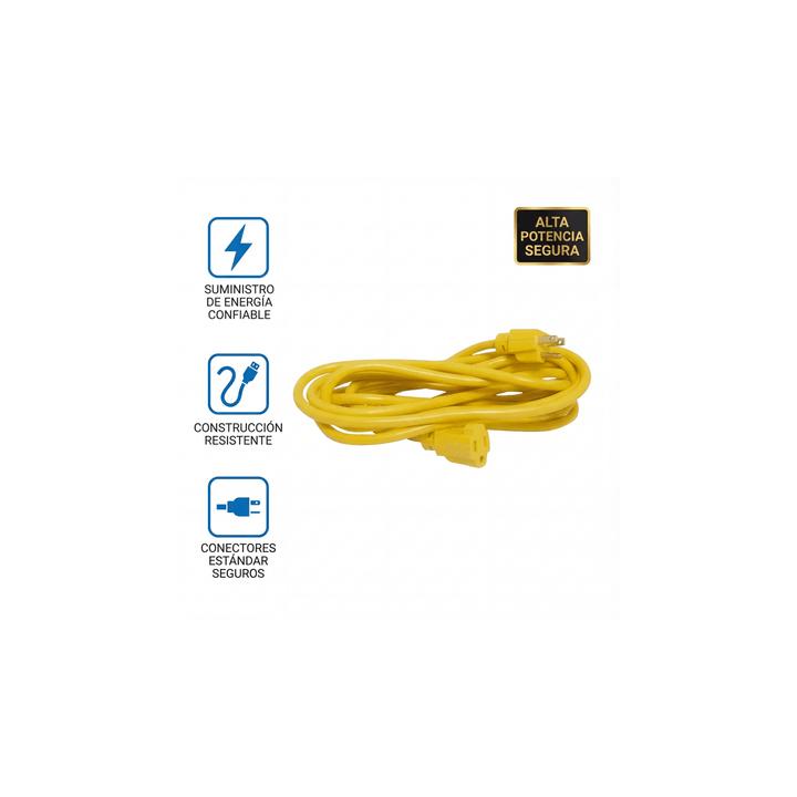 Extensión Eléctrica de Uso Rudo Aterrizada 15 metros / 127 V CA 10 A Máximo / Color Amarillo.