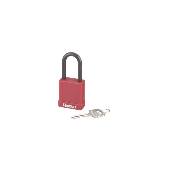 Candado de Bloqueo LOTO de Seguridad Dieléctrico, Con Llave Única, Diámetro de 6.5 mm, Color Rojo