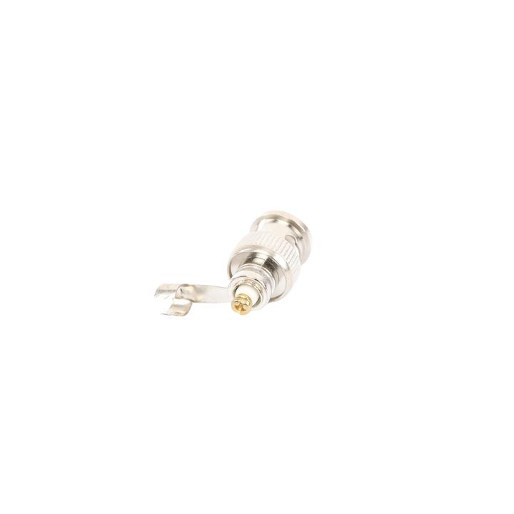 Conector BNC macho en 75 Ohm, para cable coaxial RG-59 / Con base de alivio negra de PVC, Níquel/ Oro/ PTFE.