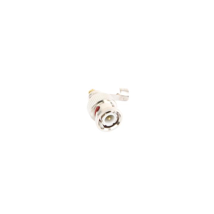 Conector BNC macho en 75 Ohm, para cable coaxial RG-59 / Con base de alivio negra de PVC, Níquel/ Oro/ PTFE.