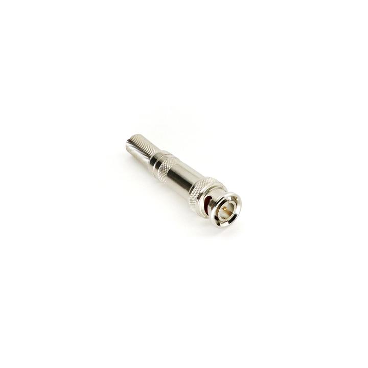 Conector BNC macho de 75 Ohm, con base de resorte para montar a presión cable coaxial RG-59/ Níquel/ Oro/ Teflón.