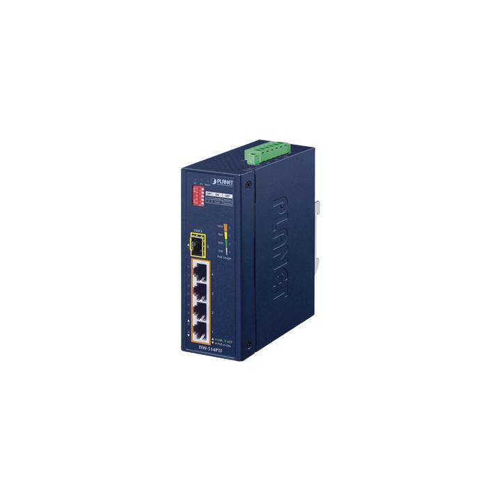 Switch industrial, Temperatura de Operación: -40 a 75ºC, 4 puertos PoE 10/100 + 1 Puerto 100Base-FX