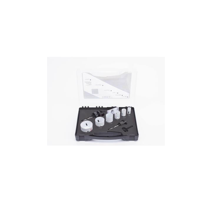Kit de broca sierras (3/4 - 2 1/4 in) incluye 6 piezas de broca sierras, 2 adaptadores y resorte de expulsión.