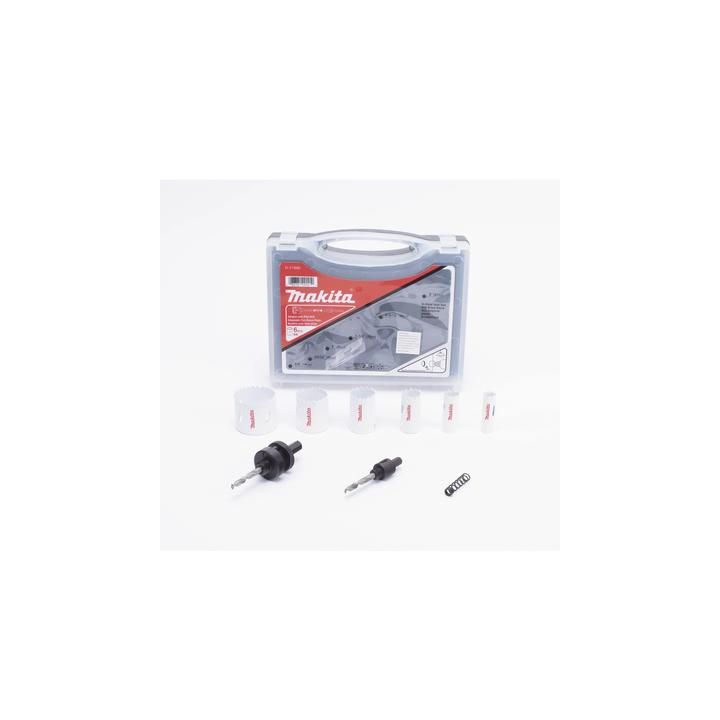 Kit de broca sierras (3/4 - 2 1/4 in) incluye 6 piezas de broca sierras, 2 adaptadores y resorte de expulsión.