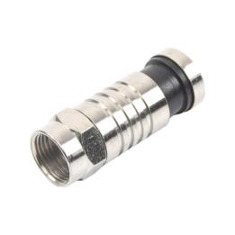 Conector F Macho de Compresión para cable RG-59, Cuerpo de Bronce Niquelado.