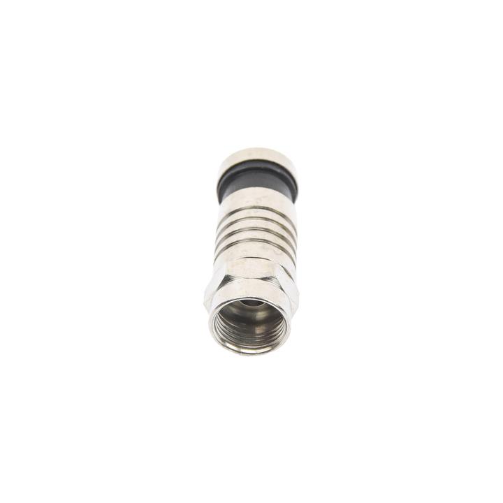Conector F Macho de Compresión para cable RG-59, Cuerpo de Bronce Niquelado.