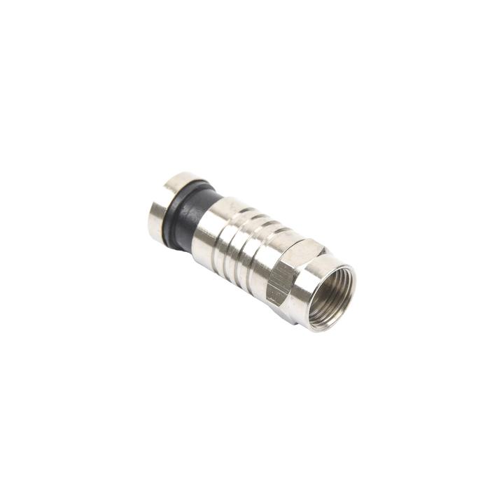 Conector F Macho de Compresión para cable RG-59, Cuerpo de Bronce Niquelado.